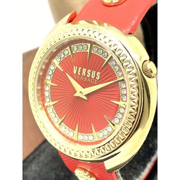 Versus by Versace Women's Watch VSPHF3021 Red Dial Gold Case Leather Band 38mm - Picture 1 of 13